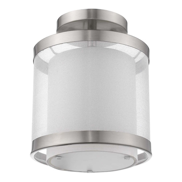 Acclaim Lux 8" Pendant, Nickel/Snow Shantung 2 Tier/Metal Trim