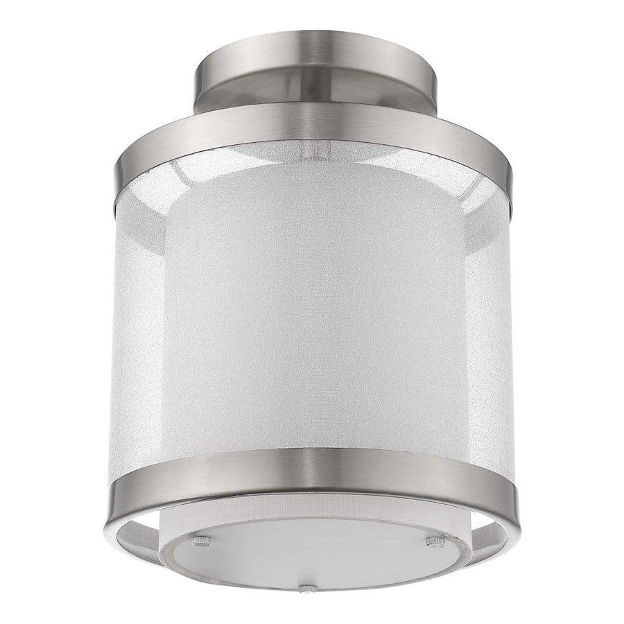 Acclaim Lux 8" Pendant, Nickel/Snow Shantung 2 Tier/Metal Trim