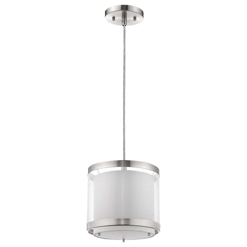 Acclaim Lux 8" Pendant, Nickel/Snow Shantung 2 Tier/Metal Trim