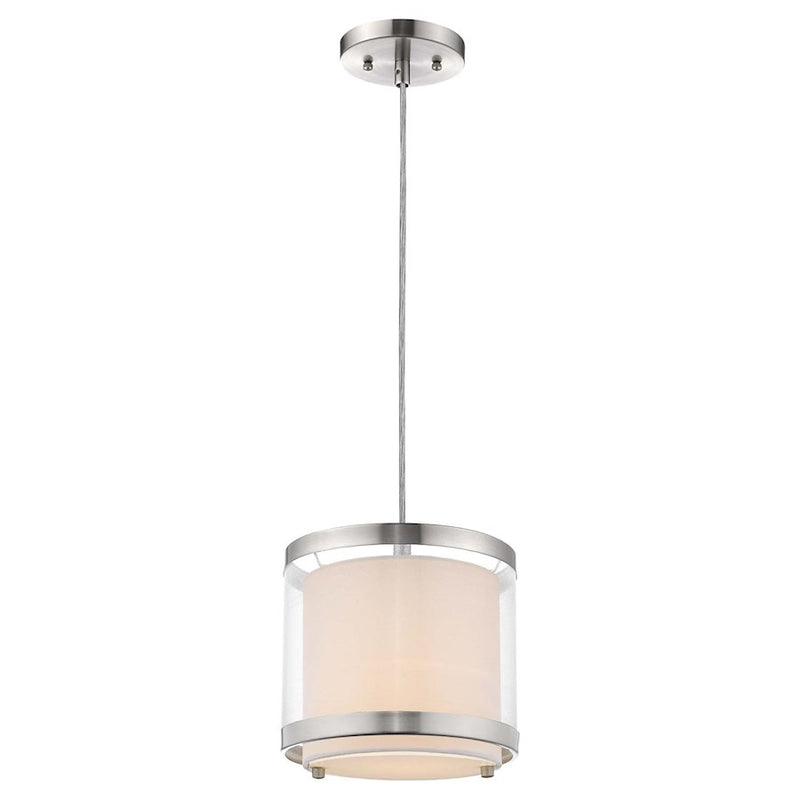 Acclaim Lux 8" Pendant, Nickel/Snow Shantung 2 Tier/Metal Trim