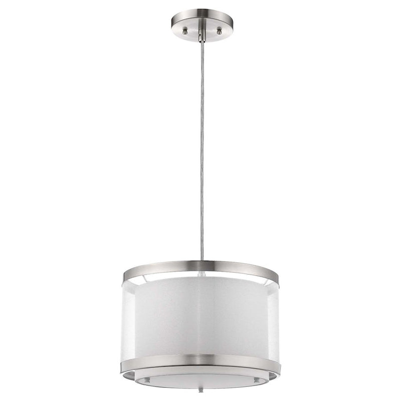 Acclaim Lux 12" Light Pendant, Nickel/Snow Shantung/Metal Trim