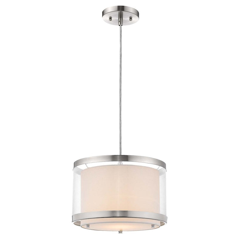 Acclaim Lux 12" Light Pendant, Nickel/Snow Shantung/Metal Trim