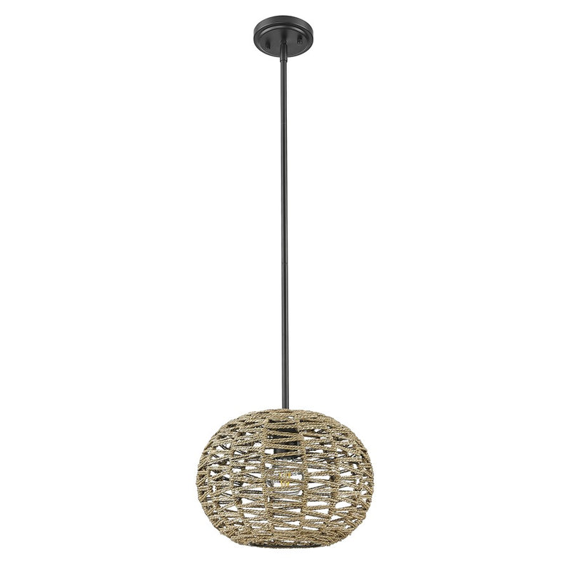 Acclaim Lighting 1 Light 15" Pendant, Black Metal/Natural Seagrass
