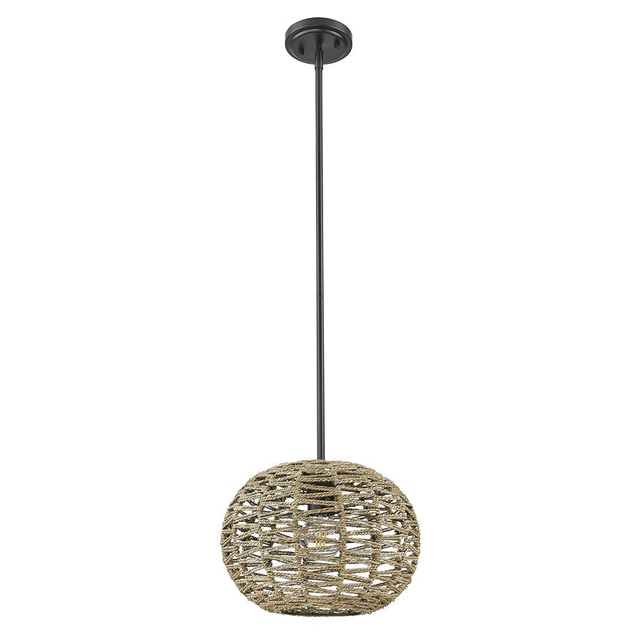 Acclaim Lighting 1 Light 15" Pendant, Black Metal/Natural Seagrass