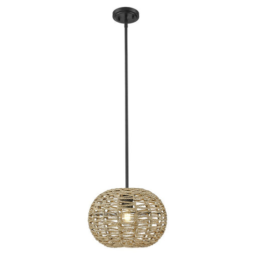 Acclaim Lighting 1 Light 15" Pendant, Black Metal/Natural Seagrass