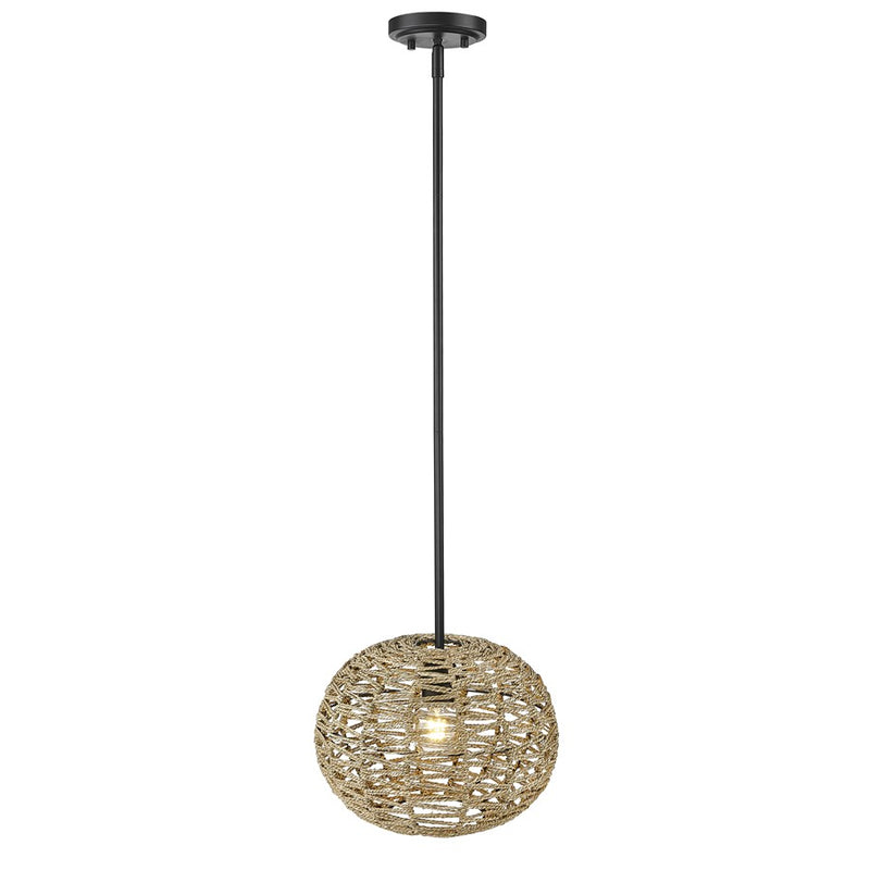 Acclaim Lighting 1 Light 15" Pendant, Black Metal/Natural Seagrass