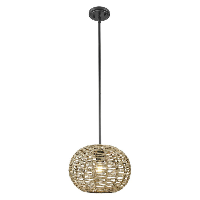 Acclaim Lighting 1 Light 15" Pendant, Black Metal/Natural Seagrass