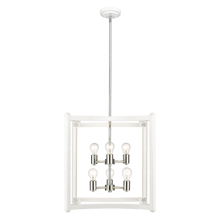 Acclaim Lighting Coyle 6 Light Pendant, White/Nickel Cluster