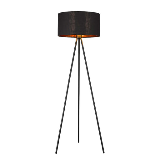 Acclaim Morenci Floor Lamp, Black/Black Fabric Drum/Copper