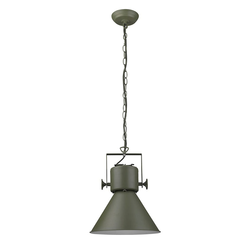 Acclaim Crew Pendant, Green/Green Metal Cone Shape/White
