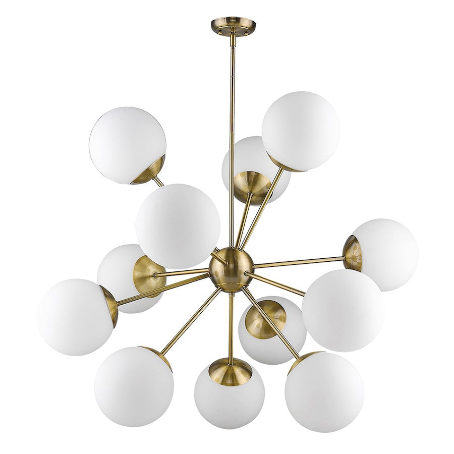 Acclaim Solea 12 Light Chandelier, Brass/Opal Glass Globes