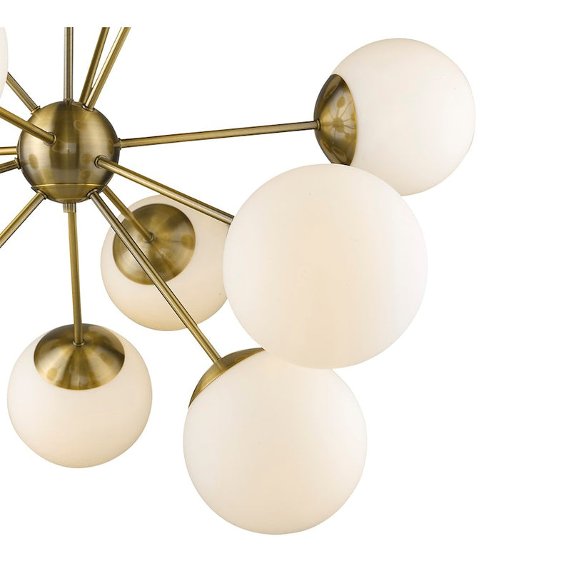 Acclaim Solea 12 Light Chandelier, Brass/Opal Glass Globes