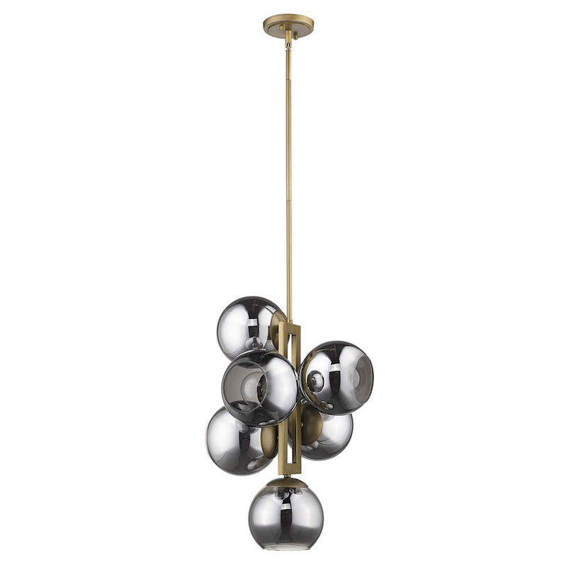 Acclaim Lunette 6 Light Pendant, Brass/Smoke Glass Globes