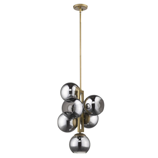 Acclaim Lunette 6 Light Pendant, Brass/Smoke Glass Globes