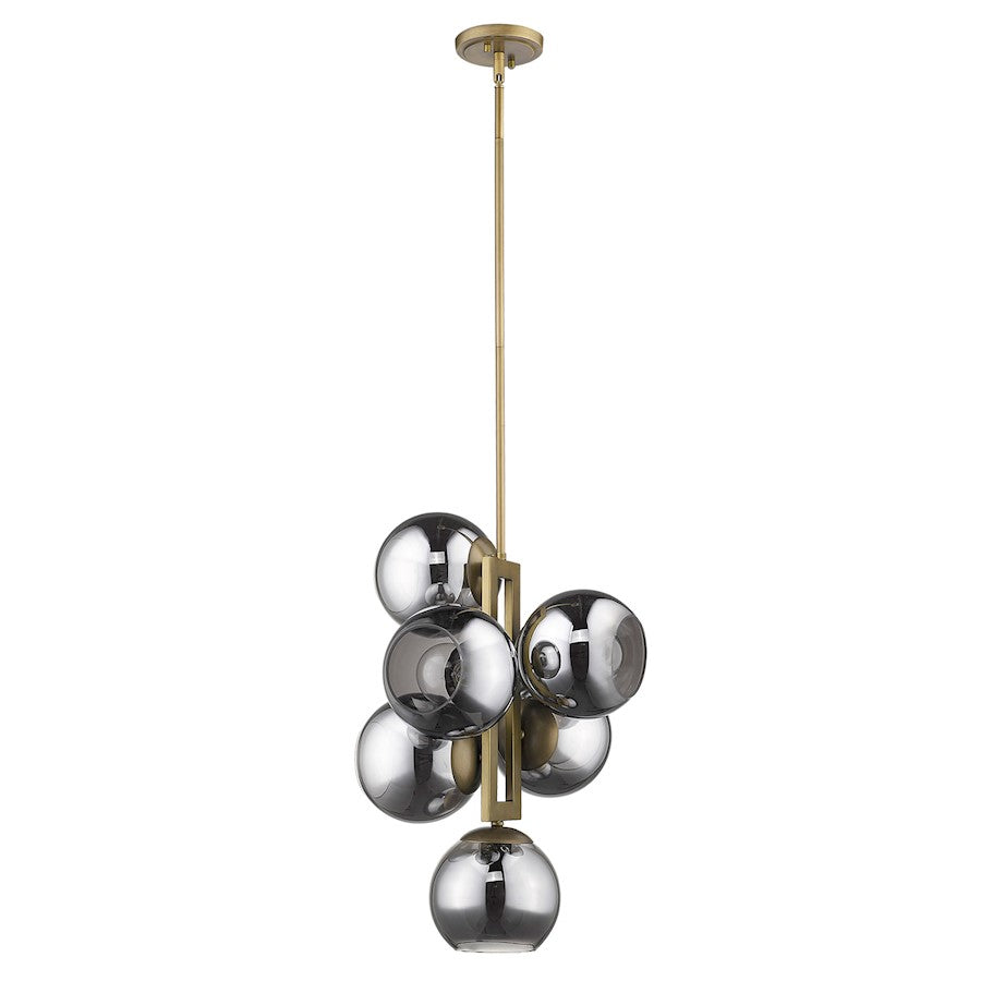 Acclaim Lunette 6 Light Pendant, Brass/Smoke Glass Globes
