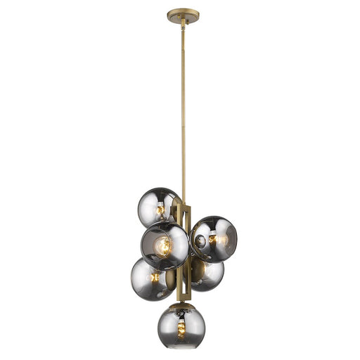 Acclaim Lunette 6 Light Pendant, Brass/Smoke Glass Globes