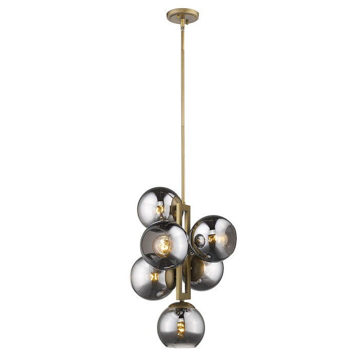 Acclaim Lunette 6 Light Pendant, Brass/Smoke Glass Globes