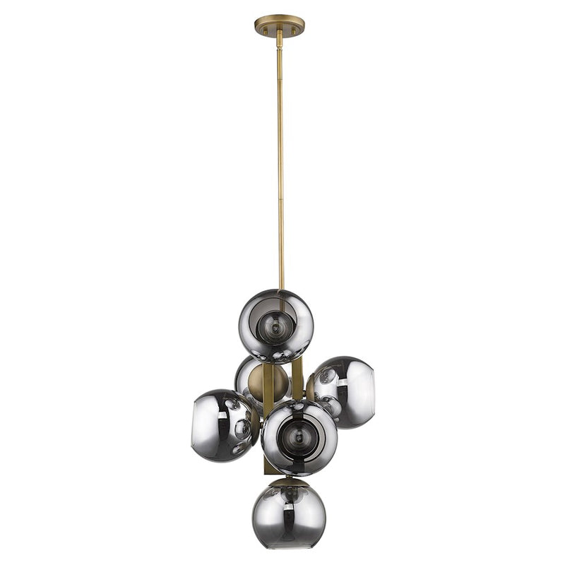 Acclaim Lunette 6 Light Pendant, Brass/Smoke Glass Globes
