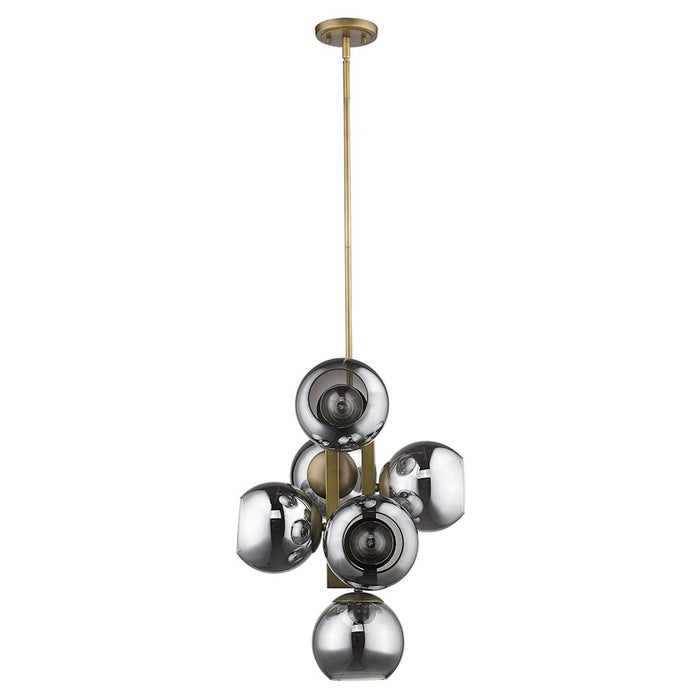 Acclaim Lunette 6 Light Pendant, Brass/Smoke Glass Globes