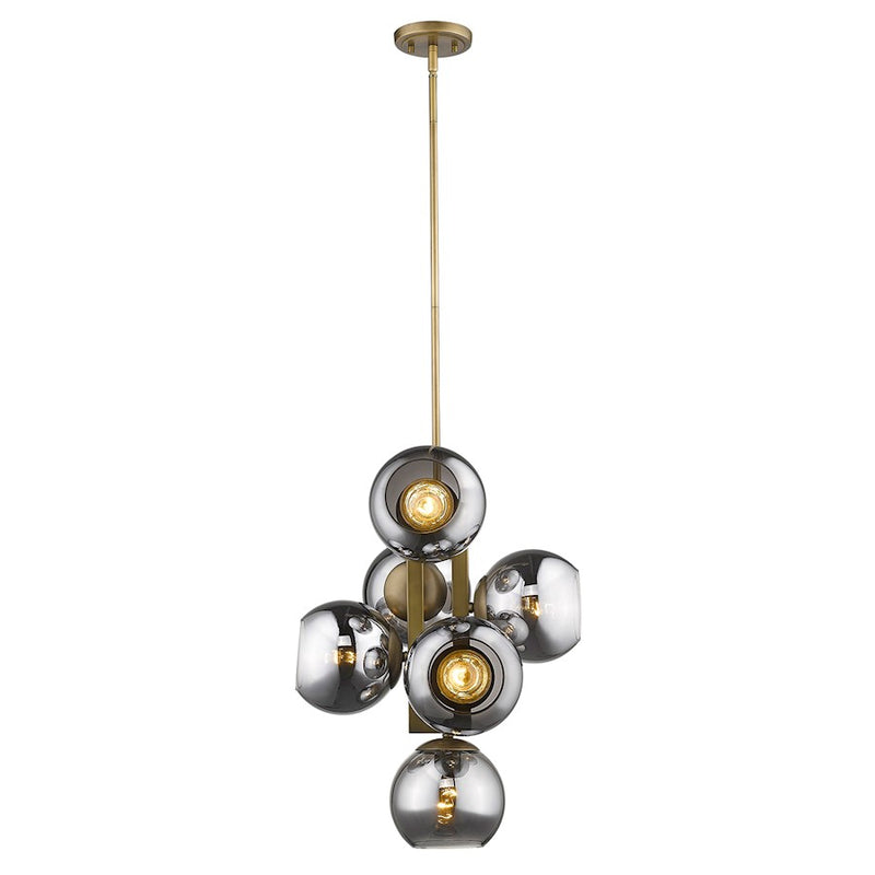 Acclaim Lunette 6 Light Pendant, Brass/Smoke Glass Globes
