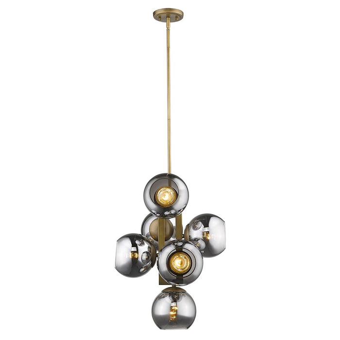 Acclaim Lunette 6 Light Pendant, Brass/Smoke Glass Globes