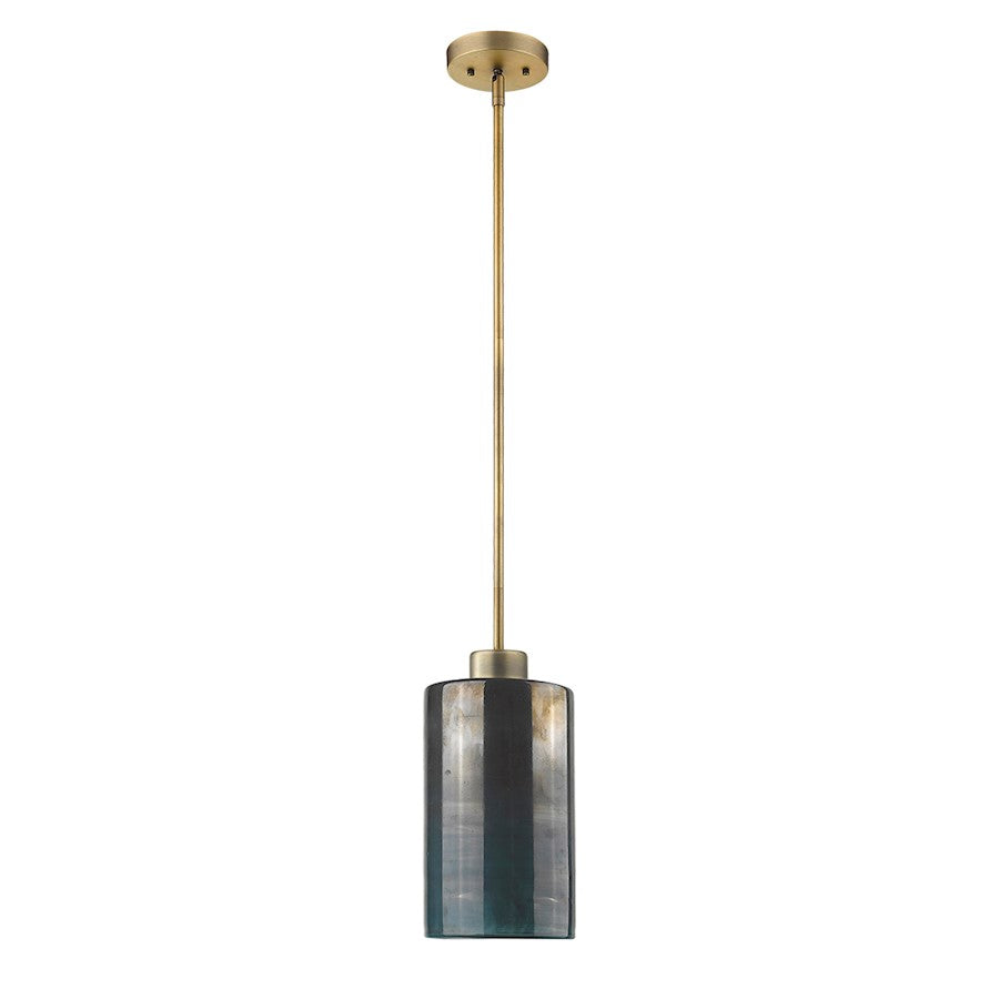 Acclaim Monet Pendant, Brass/Blue/Gold Cylindrical Glass