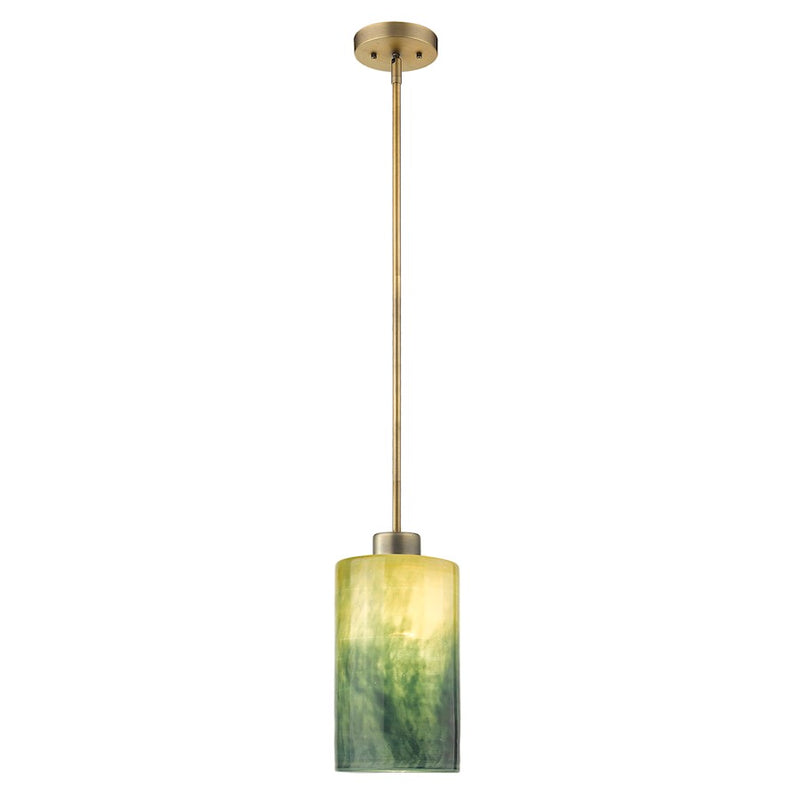Acclaim Monet Pendant, Brass/Blue/Gold Cylindrical Glass