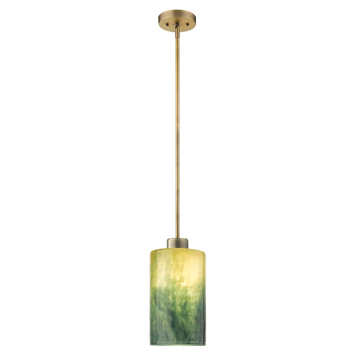 Acclaim Monet Pendant, Brass/Blue/Gold Cylindrical Glass