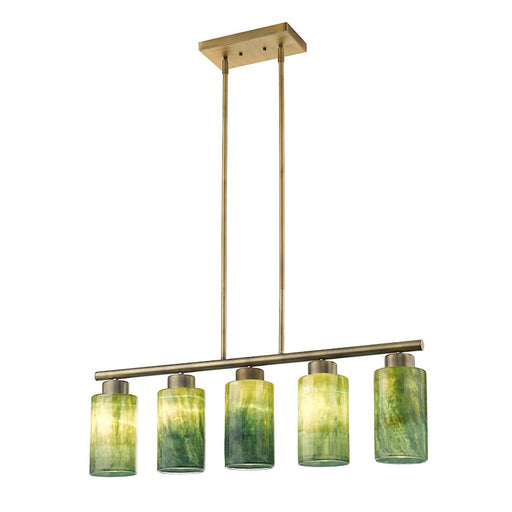 Acclaim Monet 5 Light Pendant, Brass/Blue/Gold Cylindrical