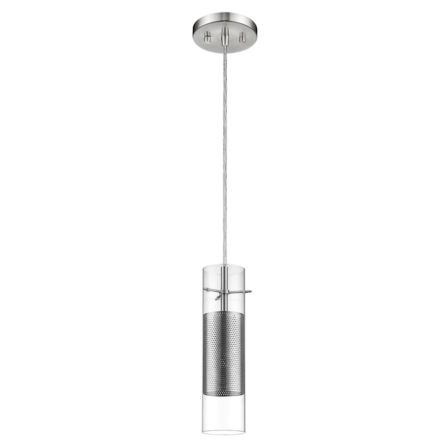 Acclaim Scope 1 Light Pendant, Brushed Nickel/Clear Glass/Mesh