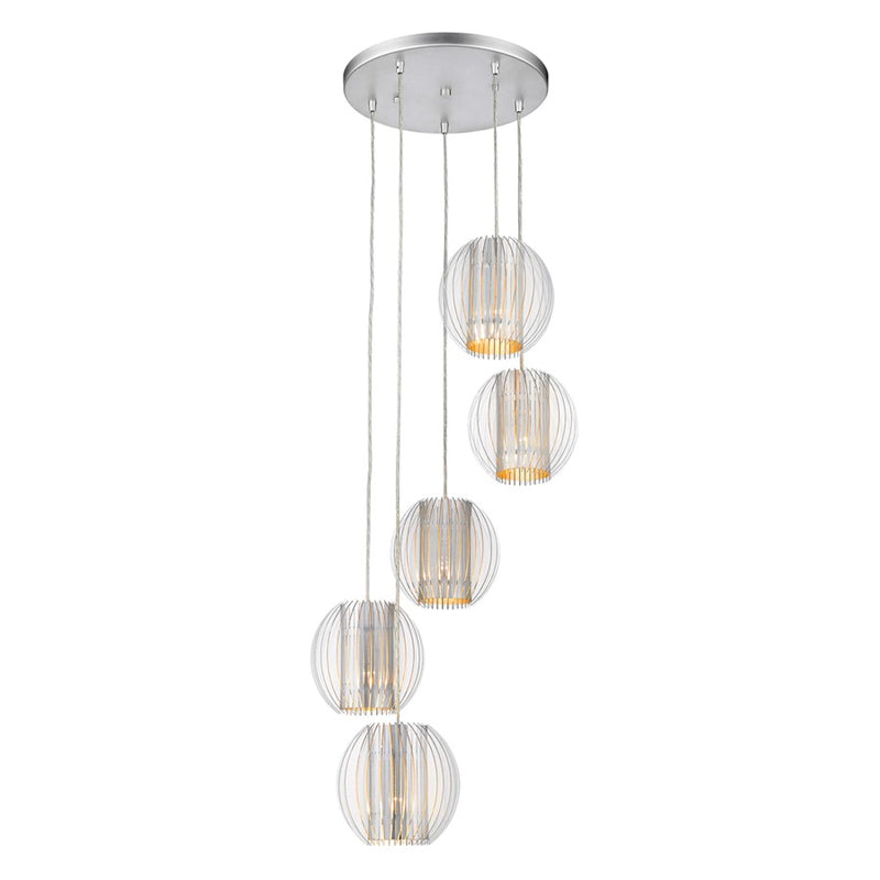 Acclaim Phoenix 5 Light Pendant, Silver/Clear Acrylic/Steel