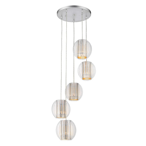 Acclaim Phoenix 5 Light Pendant, Silver/Clear Acrylic/Steel
