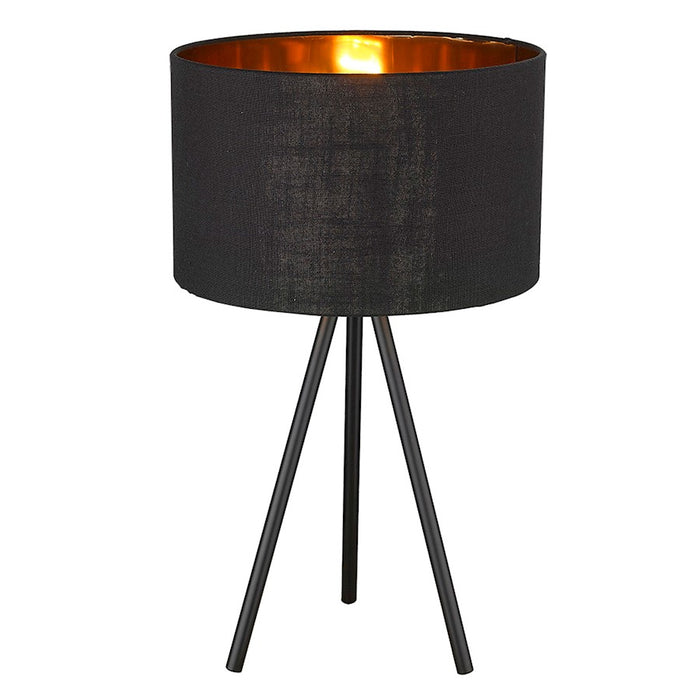 Acclaim Morenci Table Lamp, Black/Black Fabric Drum/Copper