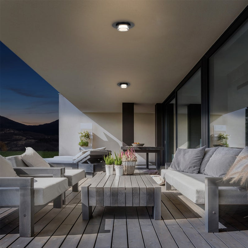 Alteck Plate 12in 1-Light Outdoor Flush Mount | Contemporary Sand Black and Clear Acrylic | Entryway & Patio | Model AFM0012-3CCT-W-BK