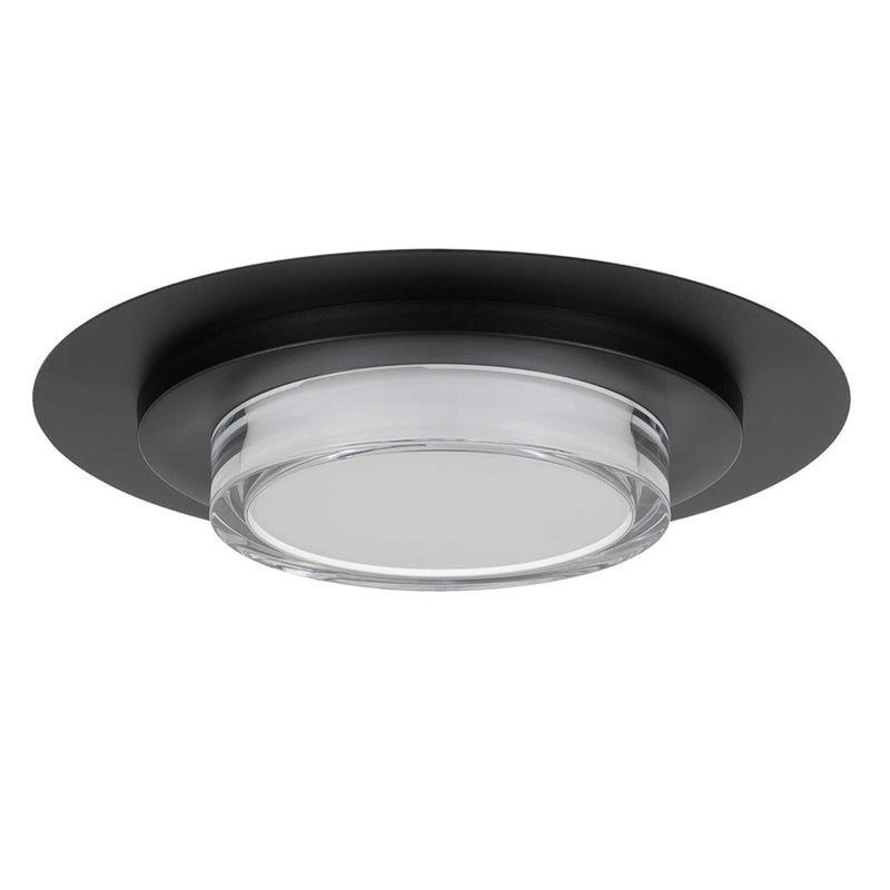 Alteck Plate 16in 1-Light LED Outdoor Flush Mount | Contemporary Sand Black Stainless Steel and Clear Acrylic | Patio | Model AFM0013-3CCT-W-BK