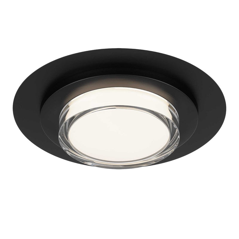 Alteck Plate 16in 1-Light LED Outdoor Flush Mount | Contemporary Sand Black Stainless Steel and Clear Acrylic | Patio | Model AFM0013-3CCT-W-BK