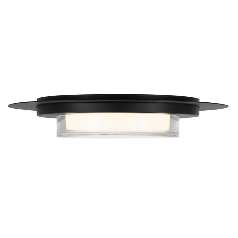 Alteck Plate 16in 1-Light LED Outdoor Flush Mount | Contemporary Sand Black Stainless Steel and Clear Acrylic | Patio | Model AFM0013-3CCT-W-BK