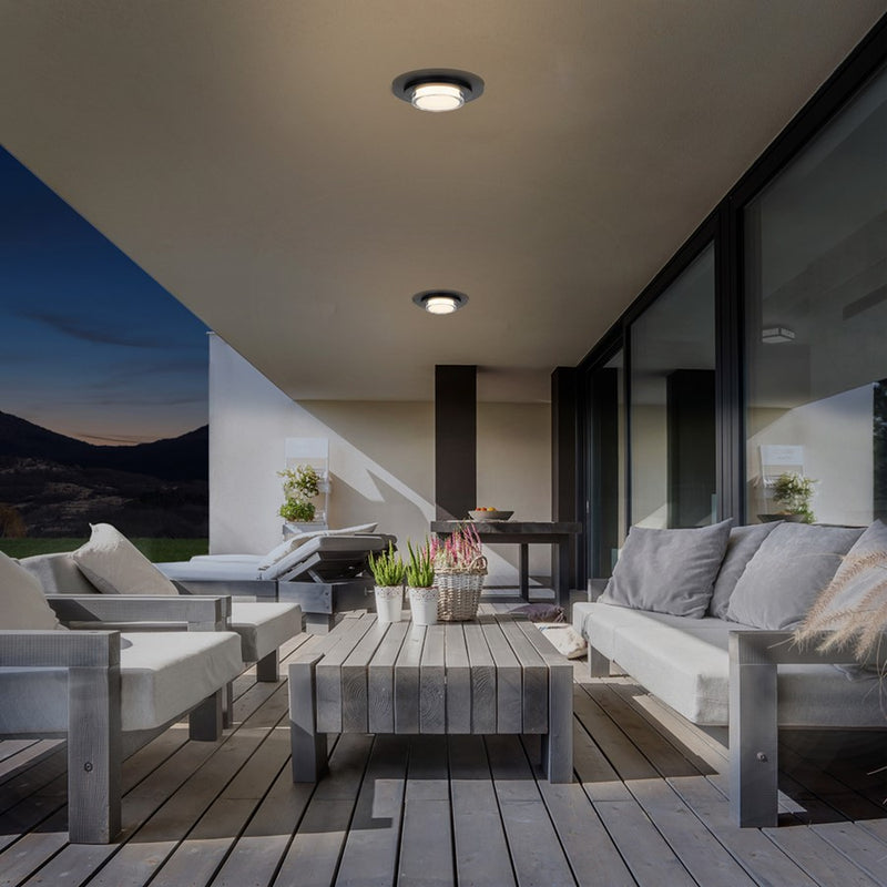 Alteck Plate 16in 1-Light LED Outdoor Flush Mount | Contemporary Sand Black Stainless Steel and Clear Acrylic | Patio | Model AFM0013-3CCT-W-BK