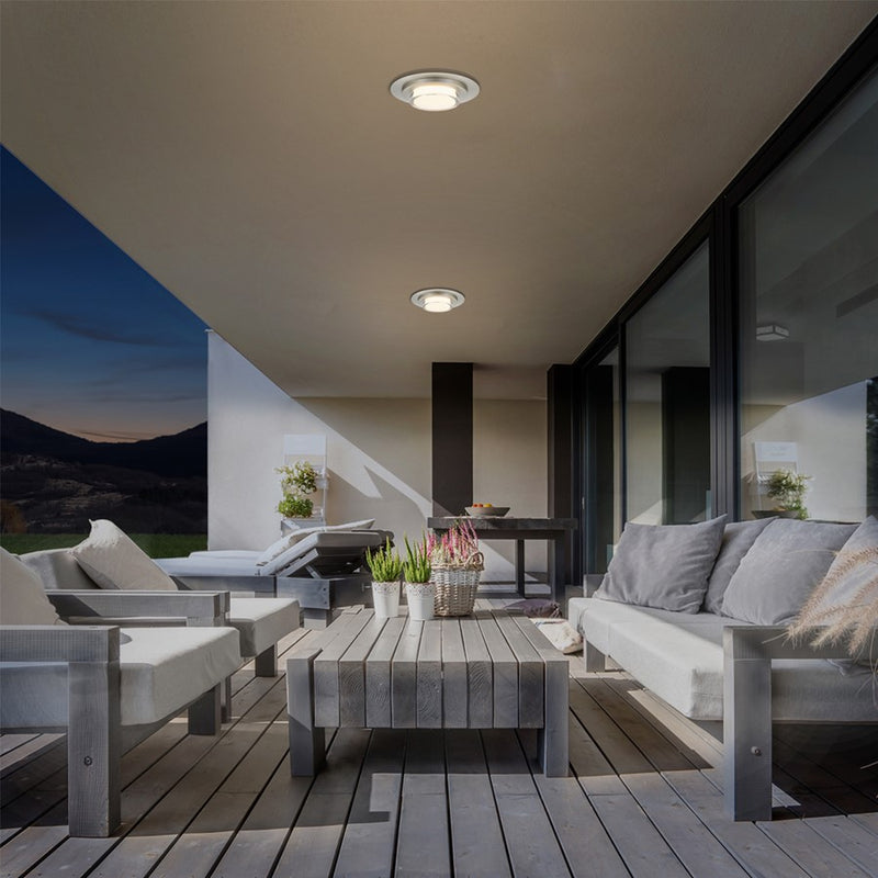 Alteck Plate 16in 1-Light LED Outdoor Flush Mount | Contemporary Brushed Stainless Steel and Acrylic | Covered Patio | Model AFM0013-3CCT-W-BSS