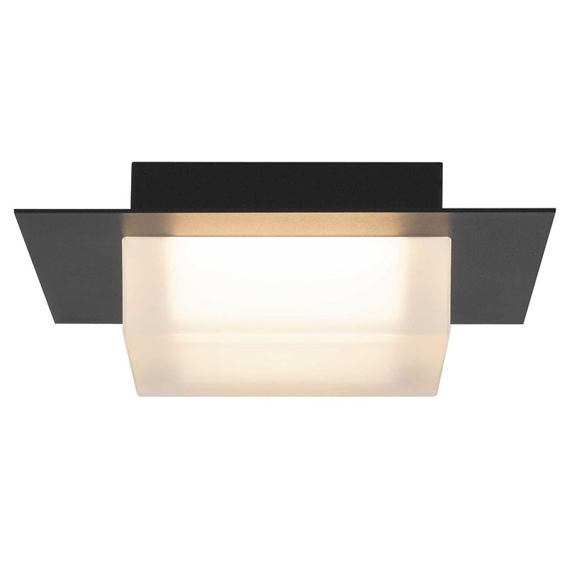 Alteck Foursquare 8in 1-Light LED Outdoor Flush Mount | Contemporary Sand Black Stainless Steel and Etched Acrylic | Model AFM0014-3CCT-W-BK