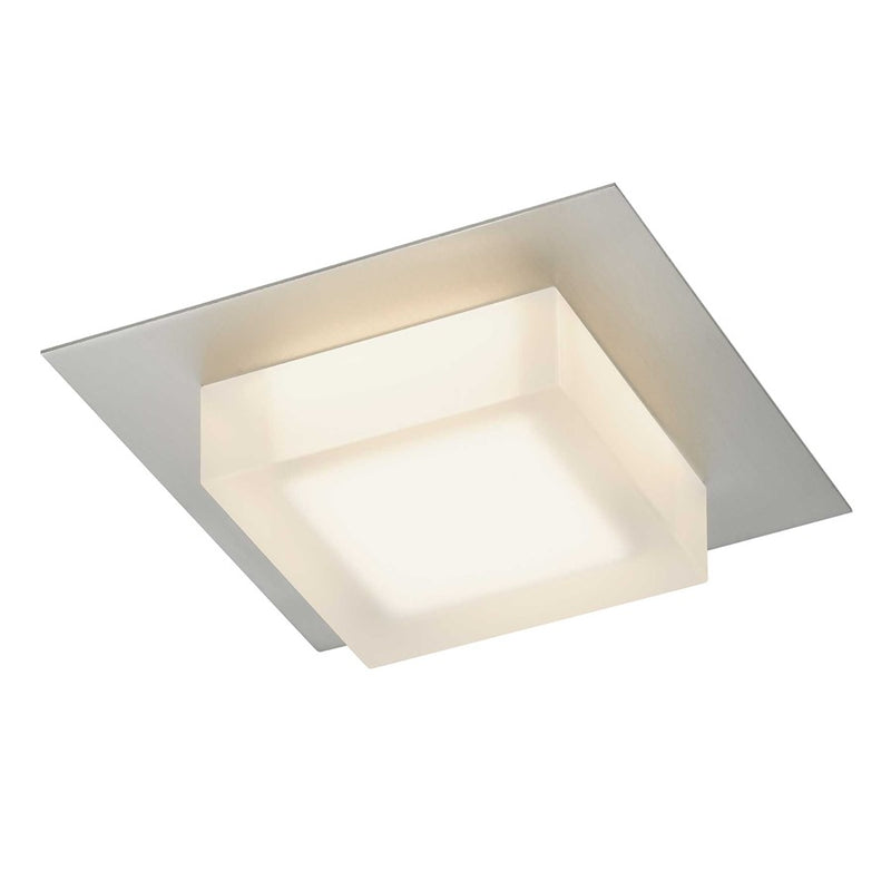 Alteck Foursquare 8in 1-Light Outdoor Flush Mount | Contemporary Brushed Stainless Steel and Etched Acrylic | Covered | Model AFM0014-3CCT-W-BSS