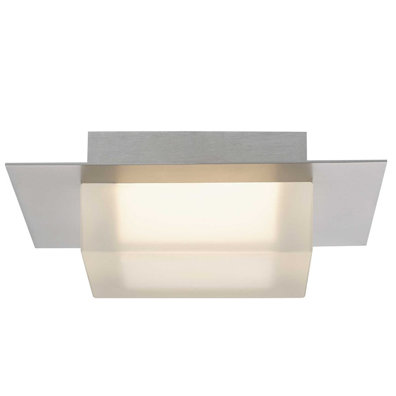 Alteck Foursquare 8in 1-Light Outdoor Flush Mount | Contemporary Brushed Stainless Steel and Etched Acrylic | Covered | Model AFM0014-3CCT-W-BSS