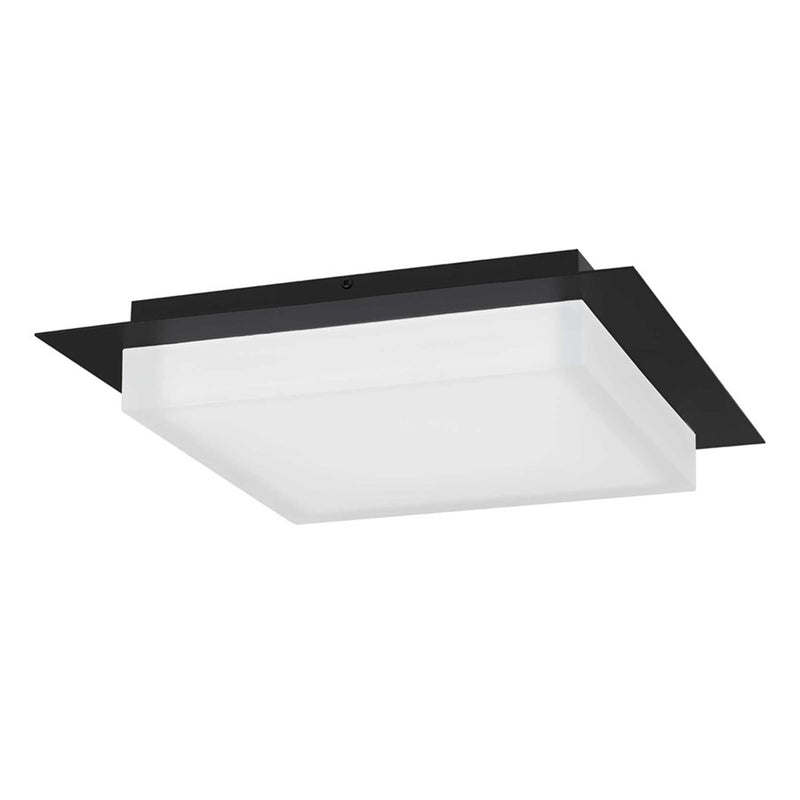 Alteck Foursquare 14in LED Outdoor Flush Mount | Contemporary Sand Black Stainless Steel and Etched Acrylic | Patio | Model AFM0015-3CCT-W-BK
