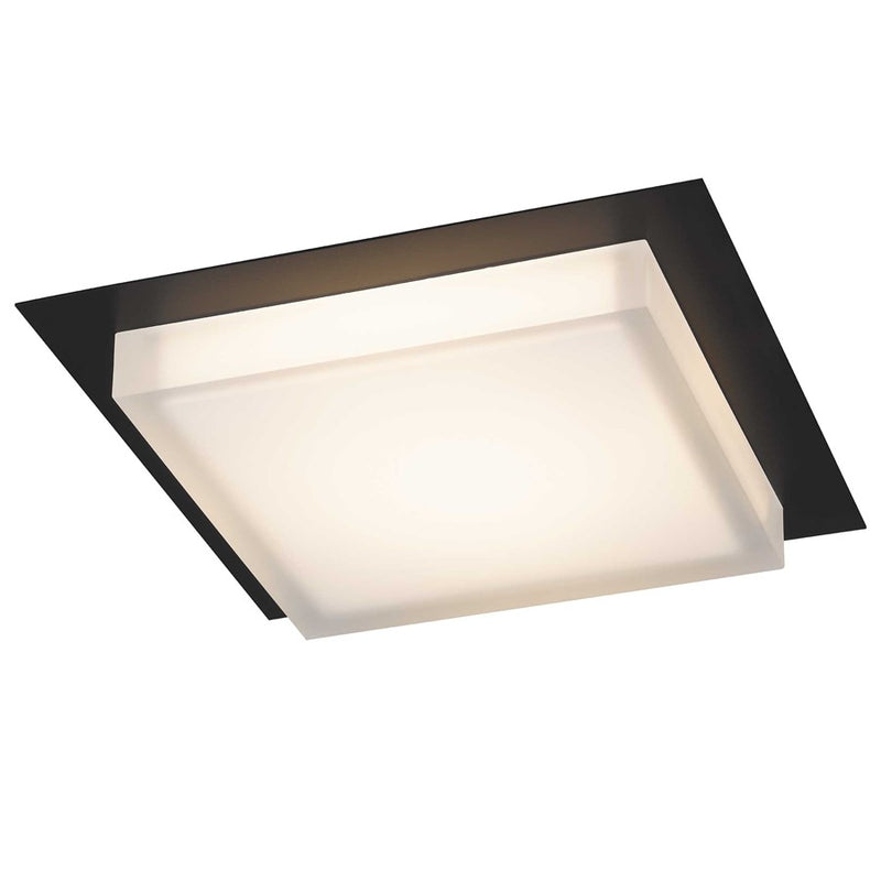 Alteck Foursquare 14in LED Outdoor Flush Mount | Contemporary Sand Black Stainless Steel and Etched Acrylic | Patio | Model AFM0015-3CCT-W-BK