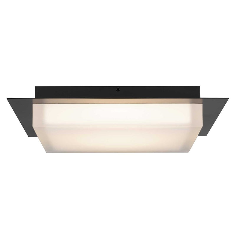 Alteck Foursquare 14in LED Outdoor Flush Mount | Contemporary Sand Black Stainless Steel and Etched Acrylic | Patio | Model AFM0015-3CCT-W-BK