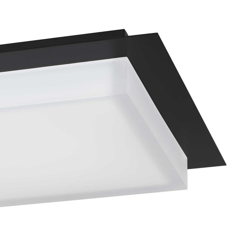 Alteck Foursquare 14in LED Outdoor Flush Mount | Contemporary Sand Black Stainless Steel and Etched Acrylic | Patio | Model AFM0015-3CCT-W-BK