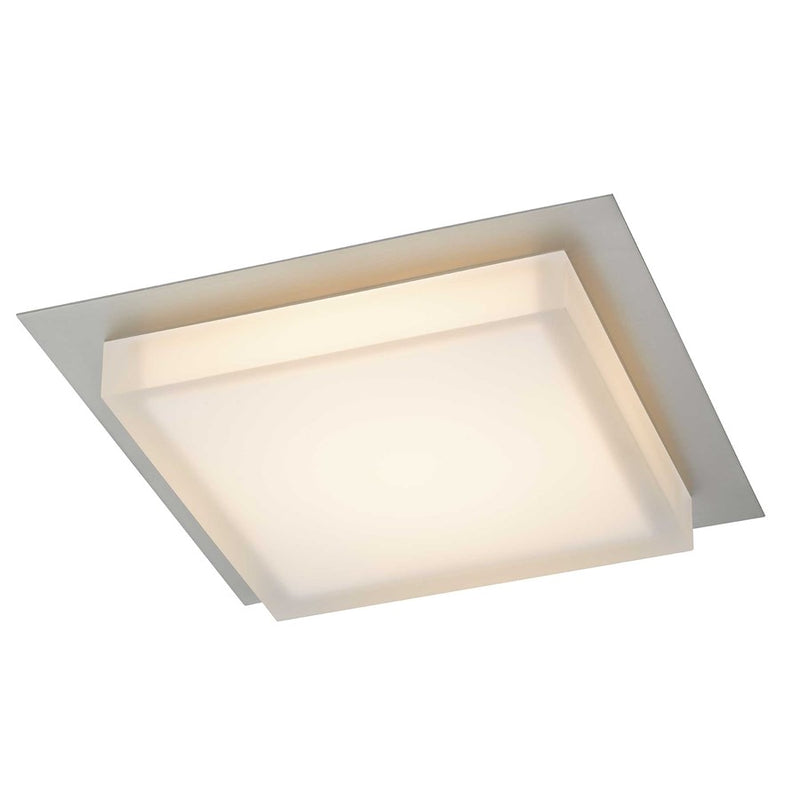Alteck Foursquare 14in 1-Light LED Outdoor Flush Mount | Contemporary Brushed Stainless Steel and Acrylic | Covered Patio | Model AFM0015-3CCT-W-BSS