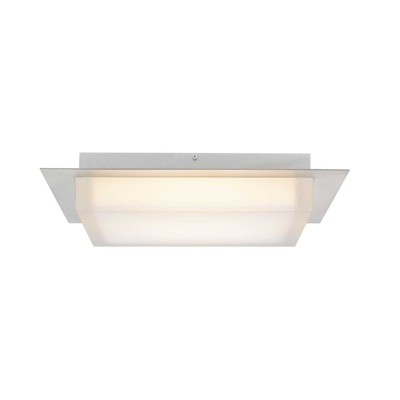 Alteck Foursquare 14in 1-Light LED Outdoor Flush Mount | Contemporary Brushed Stainless Steel and Acrylic | Covered Patio | Model AFM0015-3CCT-W-BSS