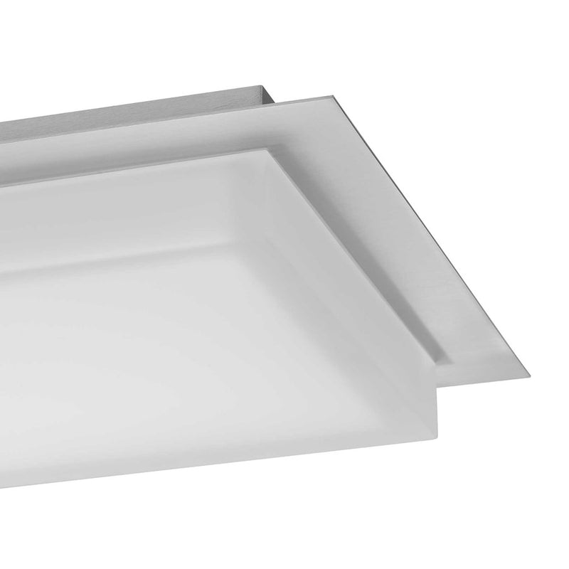 Alteck Foursquare 14in 1-Light LED Outdoor Flush Mount | Contemporary Brushed Stainless Steel and Acrylic | Covered Patio | Model AFM0015-3CCT-W-BSS