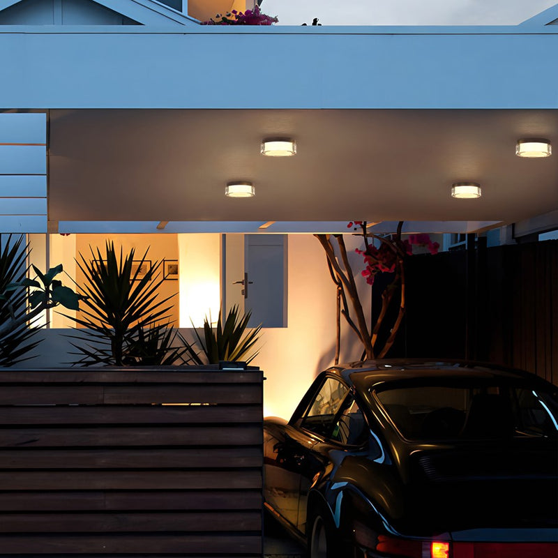 Alteck Sunspot 6in 1-Light Outdoor Flush Mount | Contemporary Sand Black Stainless Steel and Clear Acrylic | Porch | Model AFM0016-3CCT-W-BK